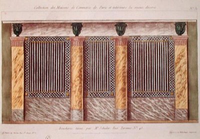 Projekt elewacji sklepu mięsnego z serii przedstawiającej najlepiej zdobione budynki handlowe w Paryżu, ok. 1810 r. (kolor lito) autorstwa French School