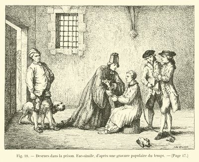 Desrues dans la prison, Facsimile, według popularnego ryciny tamtych czasów autorstwa French School