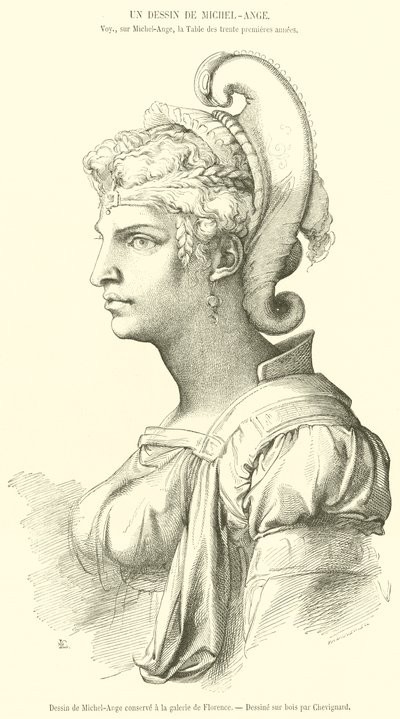 Rysunek Michała Anioła przechowywany w galerii Florencji (grafika) autorstwa French School