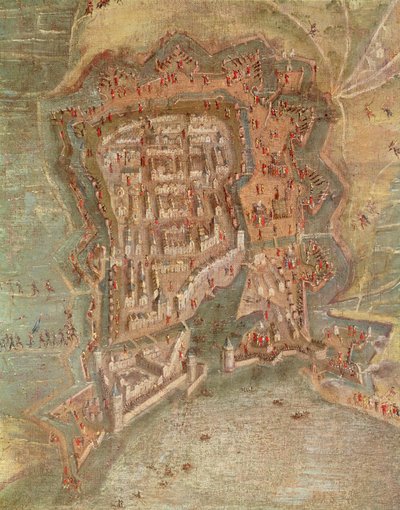 Szczegół - Oblężenie La Rochelle przez wojska kardynała Richelieu w latach 1627-68 (olej na płótnie) autorstwa French School