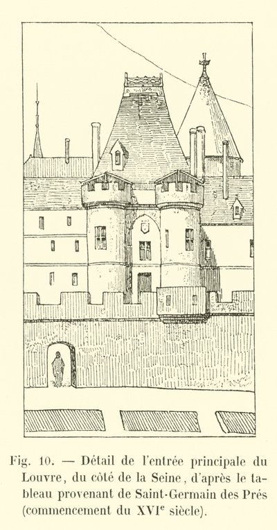 Fragment głównego wejścia do Luwru od strony Sekwany, według obrazu z Saint-Germain des Pres, początek XVI w. autorstwa French School