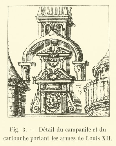 Detal dzwonnicy i kartuszu z herbem Ludwika XII autorstwa French School