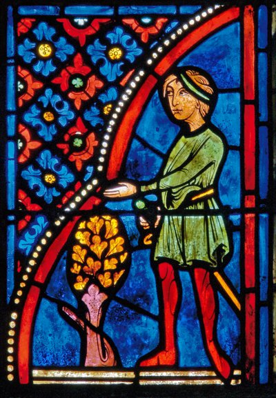 Fragment okna przedstawiający sceny z życia św. Marii Egipcjanki autorstwa French School