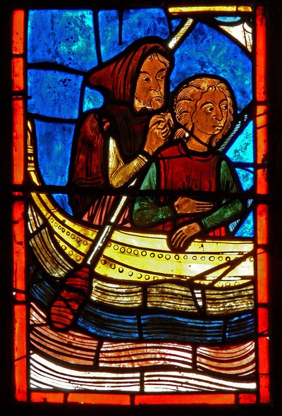 Fragment okna przedstawiający sceny z życia św. Marii Egipcjanki autorstwa French School
