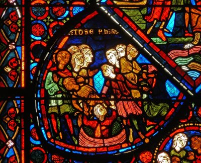 Fragment okna przedstawiający sceny z historii Józefa autorstwa French School