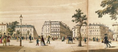 Fragment panoramy Boulevard des Italiens, c.1840 (kolor lito) autorstwa French School