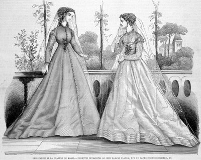 Dwie toalety ślubne od Madame Fladry - w „”La Mode illustrée””” z 29.09.1867. autorstwa French School