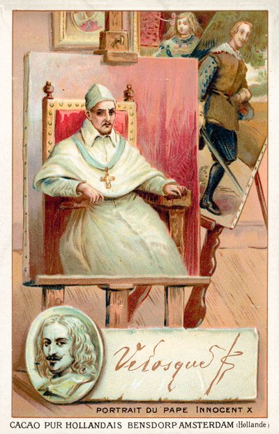 Diego Velasquez, hiszpański malarz i portret papieża Innocentego X (chromolitho) autorstwa French School