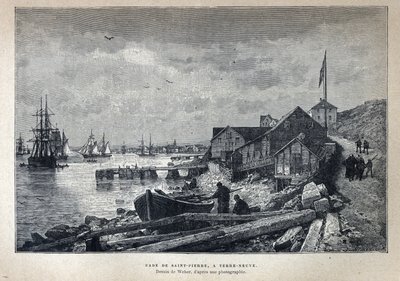 Odkryty z Kanady: port św. Piotra (St. Pierre) do Nowej Fundlandii w Nowej Fundlandii. Rysunek Webera z fotografii. Rycina z końca XIX wieku w „La nouvelle France” autorstwa Eugene