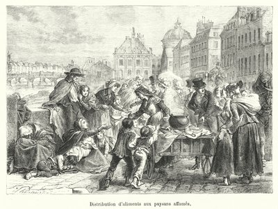 Dystrybucja żywności głodującym chłopom (rytowanie) autorstwa French School