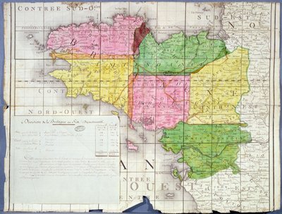 Podział Bretanii na sześć departamentów, c.1789-90 (kolor lito) autorstwa French School