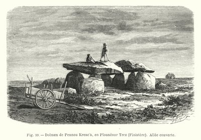 Dolmen of Pennou Kreach, w Plouneour Trez, Finistere, kryty chodnik (grawerowanie) autorstwa French School