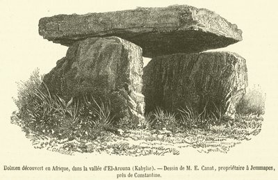 Dolmen odkryty w Afryce, w dolinie El-Arouna, Kabylie (rycina) autorstwa French School