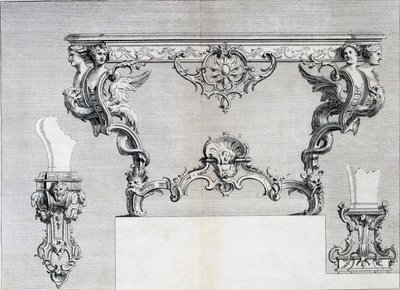 Podwójnie rozgałęziony świecznik z elementami rokoko i klasyki, z księgi wzorów z neoklasycznych projektów metaloplastyki skomponowanej przez Duhamela, ok. 1770-80 autorstwa French School