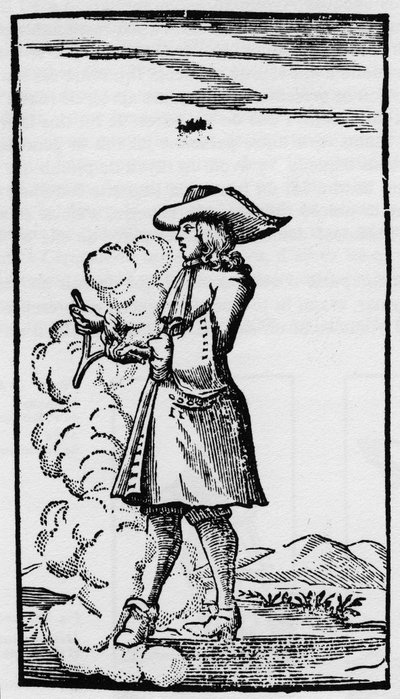 Różdżkarz z odchylającą się różdżką - Rhabdomancie - Wyjaśnienie bagietki w ""La Physique occult, ou Treat de la baguette divinatoire"" - Paryż 1693 przez Abbe de Vallemont (Pierre Le Lorrain) fizyk, numizmat i francuski literat XVII autorstwa French School