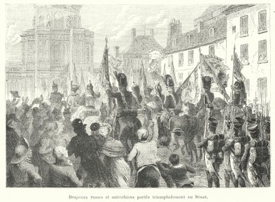 Flagi rosyjskie i austriackie niosą triumfalnie do Senatu (grawerowanie) autorstwa French School