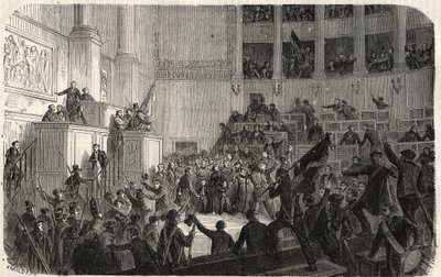 Księżna Orleańska w Izbie Deputowanych (1848), Paryż, Francja - Rewolucja 1848 - Księżna Orleańska w Izbie Deputowanych w Paryżu w czasie proklamowania Republiki” (Helene de Mecklembourg Schwerin, Księżna Orleańska tri autorstwa French School