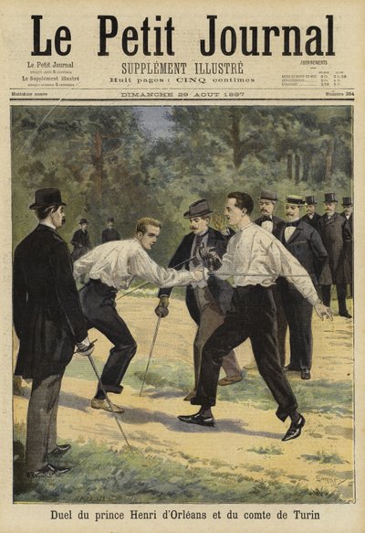 Pojedynek księcia Henryka Orleańskiego z hrabią Turynu, Vaucresson, Francja, 1897 autorstwa French School