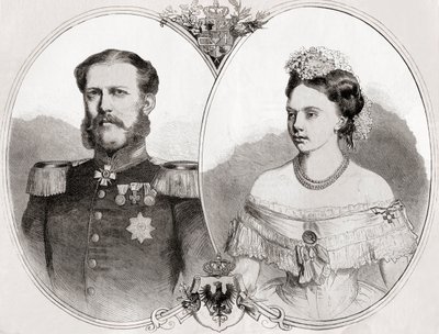 Książę Wilhelm Meklemburgii-Schwerin i jego żona księżniczka Fryderyka Wilhelmina Louise Elisabeth Alexandrine z Prus, z „L