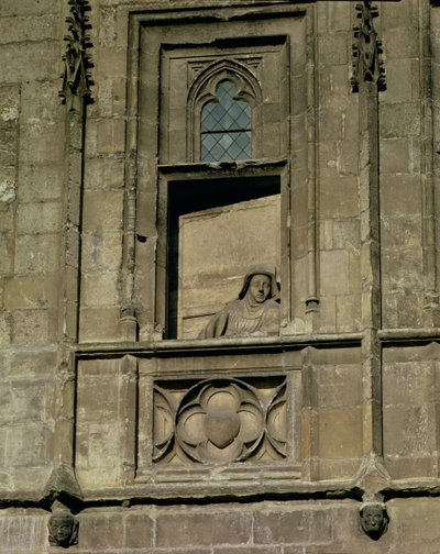 Atrapa okna w elewacji wejściowej z postacią patrzącej kobiety, być może żony Jacquesa Coeura, 1443-51 autorstwa French School