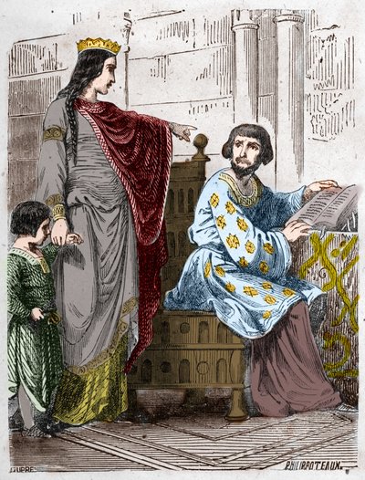 Dynastia Kapetów: Konstancja z Arles (986-1032), królowa Francji, z Robertem II Pobożnym (972-1031). autorstwa French School