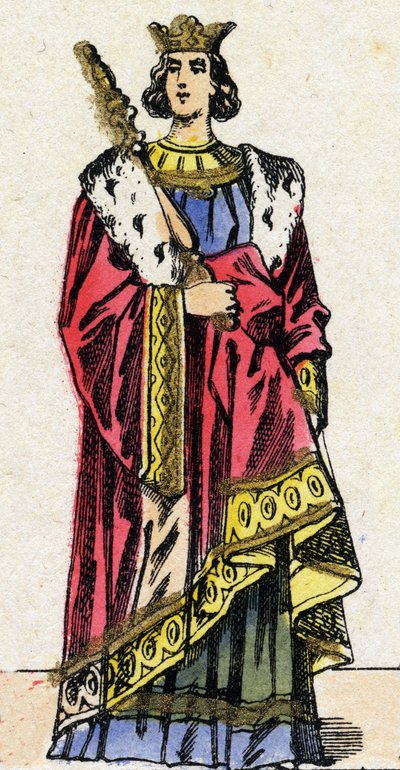 Dynastia Kapetów: Portret Ludwika X zwanego Hutin (1289-1316), króla Franków od 1314 do 1316. Obrazowanie epinal z końca XIX wieku. Prywatna kolekcja. autorstwa French School
