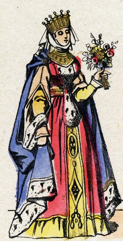 Dynastia Kapetów: Portret Małgorzaty z Prowansji (1221-1295), królowej Francji, żony Ludwika IX Francji (1214-1270). Obrazowanie epinal z końca XIX wieku. Prywatna kolekcja. autorstwa French School