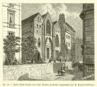Kościół Saint-Landry około 1810 r. Według rysunku przekazanego przez M. Romaina Boulengera autorstwa French School