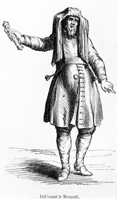 XVIII-wieczny francuski Żyd trzymający mezuzoth autorstwa French School