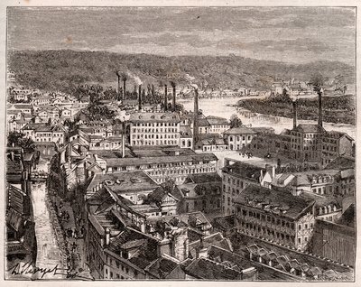 Elbeuf - Seine-Maritime - grawer w „La France illustrée: geography, history, statystyczna administracja” V.A. Malt-Brown. 1884 autorstwa French School