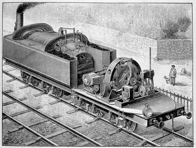 Lokomotywa elektryczna Heilmann - w „Albumie Nauki”; wybitni naukowcy; Wielkie odkrycia”” 1896. autorstwa French School