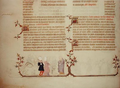 Eliezer przedstawia Rebekę Izaakowi, z „Biblii Jana de Sy”, c.1355 (welum) autorstwa French School