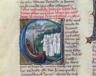 Zaokrętowanie Sióstr Miłosierdzia z Hotelu Dieu de Paris, z Le Livre de Vie Active de lHotel Dieu by Jean Henry, ok.1482 autorstwa French School