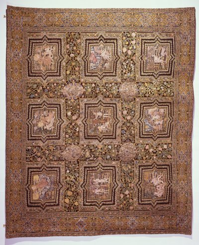Haftowany dywan na stół ze scenami biblijnymi, ok. 1600 (wełna i jedwab na płótnie lnianym) autorstwa French School