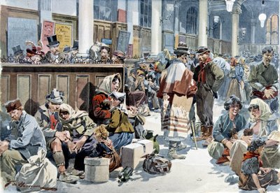 Emigranci przejeżdżający przez stację kolejową St Lazare (Saint Lazare) (Saint Lazare) w Paryżu, w drodze do Ameryki, koniec XIX w. autorstwa French School