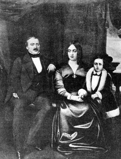 Emile Zola (1840-1902) i jego rodzice, ok.1846 autorstwa French School