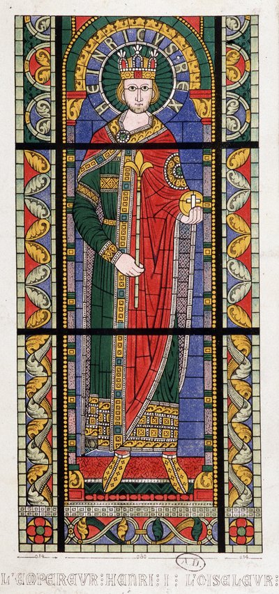 Cesarz Henryk I Ptak (875 - 936). Witraż z katedry w Strasburgu. autorstwa French School
