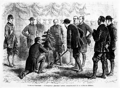 Cesarz Napoleon III sadzi drzewo w Ferrières, domu barona Jamesa de Rothschild, dla upamiętnienia jego wizyty, z Le Monde Illustré, 2 listopada 1862 autorstwa French School
