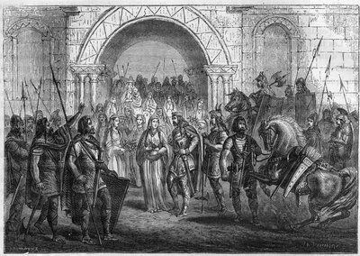 Wejście Chilperic I (539-584), króla Franków i Galsuinte lub Galswinthe do Rouen. autorstwa French School