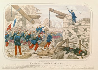 Wjazd wojsk do Paryża, 21 maja 1871 (kolorowy grawerunek) autorstwa French School