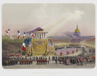 Entree Des Cendres De Napoleon 1er A Paris, Le 15 Decembre 1840 (kolorowa litografia) autorstwa French School