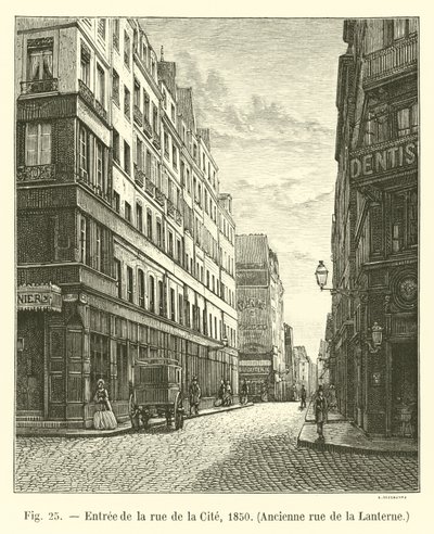 Wejście na rue de la Cite, 1850, Dawna rue de la Lanterne autorstwa French School