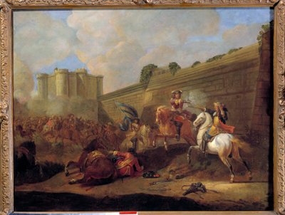 Odcinek de la Fronde w latach 1648-1652: walka dwóch jeźdźców, faubourg Saint Antoine pod murami przeciwskarpy Bastylii Malarstwo Szkoły Francuskiej. XVII wiek. Słońce 0,5x0,72 m² autorstwa French School