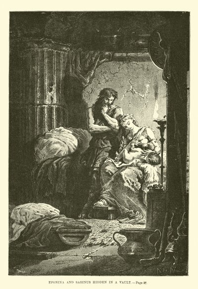 Eponina i Sabinus ukryci w skarbcu autorstwa French School