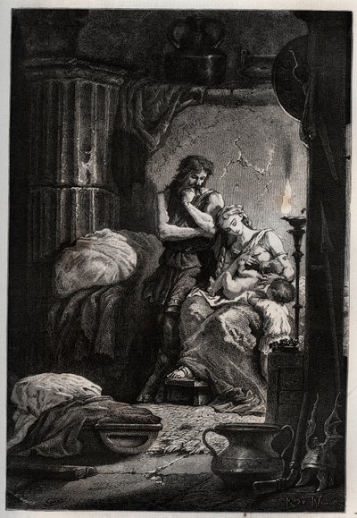 Eponine i jej mąż Julius Sabinus (zmarł 78 r.) żyjący potajemnie w jaskini, aby uciec przed cesarzem Wespazjanem (9-79) - Sabinus i jego żona Eponine, ukryci w jaskini - grawerunek z „” L