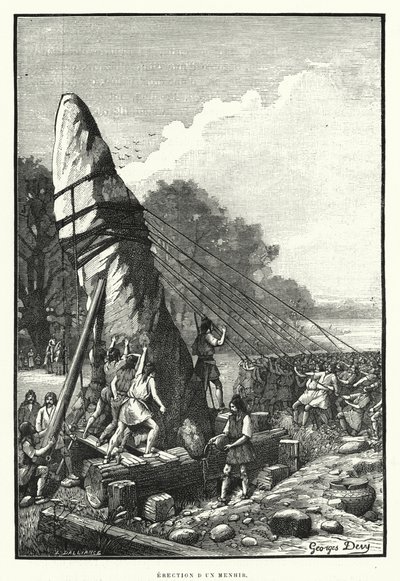 Erekcja Menhira (grawerowanie) autorstwa French School