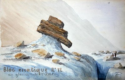 Głaz narzutowy nr 12 na lodowcu Aar w Alpach Szwajcarskich (akwarela na papierze) autorstwa French School