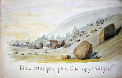 Głazy narzutowe w pobliżu Giromagny w regionie Wogezów (akwarela na papierze) autorstwa French School