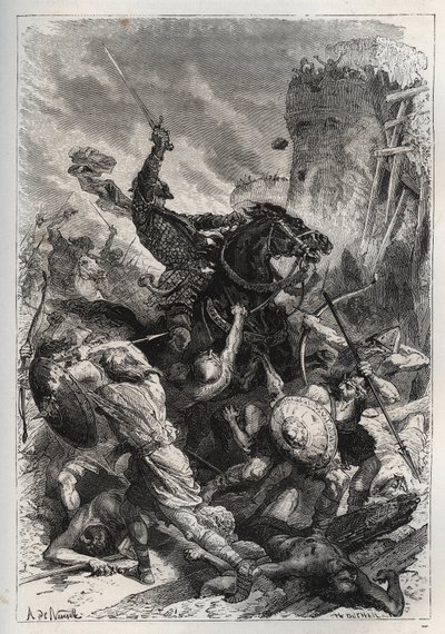 Eudes (Odon) (860-898), król Franków, prowadzi bitwę przeciwko Normanom i zwycięsko broni Paryż (860-887) - Eudes (852-898) w walce z Normanami - „Historia Francji opowiedziana moje wnuki”” - Francois Guizot - 1872-1876 autorstwa French School