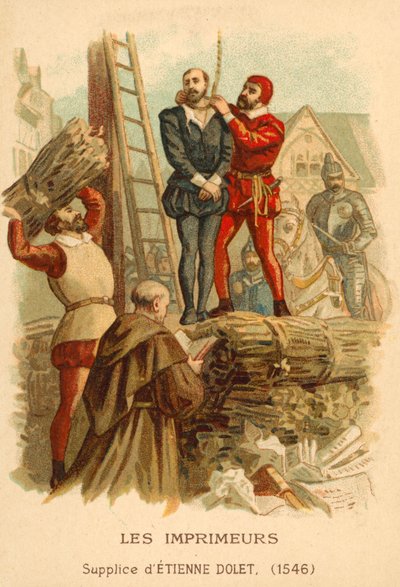 Egzekucja Etienne Dolet, francuskiego uczonego, tłumacza i drukarza, Paryż, 1546 autorstwa French School